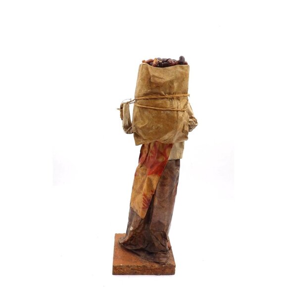 Viejita Papel Mache Old Woman w Bag of Beans tied to back Papier Mache 12x3½x3½ - Picture 4 of 5